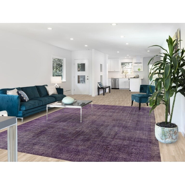 Distressed Anatolian Turkish Vintage Rug Handmade Purple Wool Carpet - 8'1" x 11'8"
