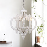 Distressed Antique White Wooden 6-Light Chandelier