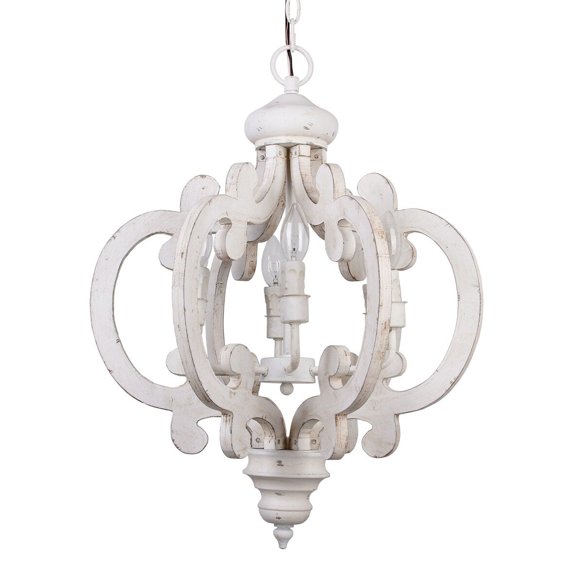 Distressed Antique White Wooden 6-Light Chandelier