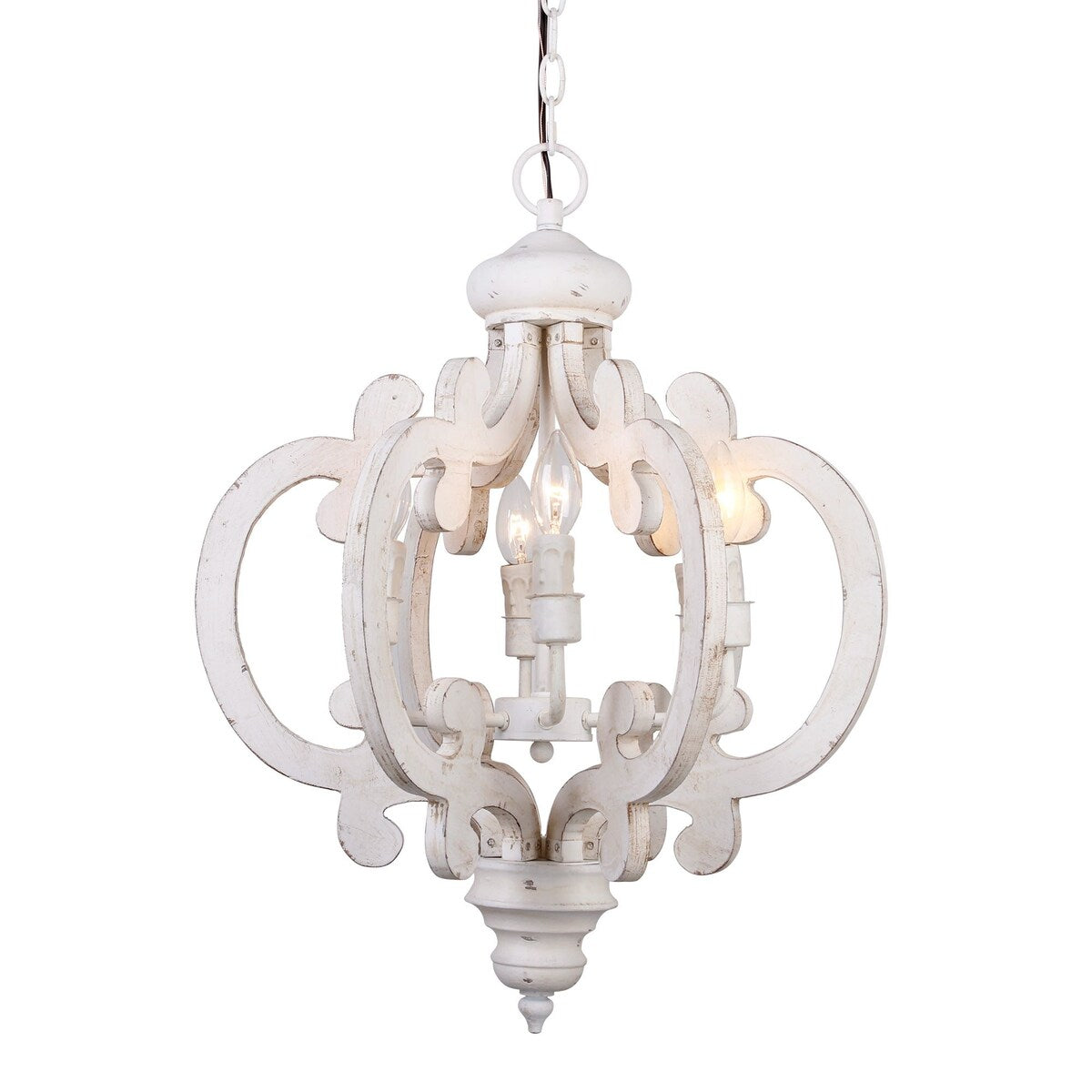 Distressed Antique White Wooden 6-Light Chandelier