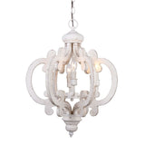 Distressed Antique White Wooden 6-Light Chandelier