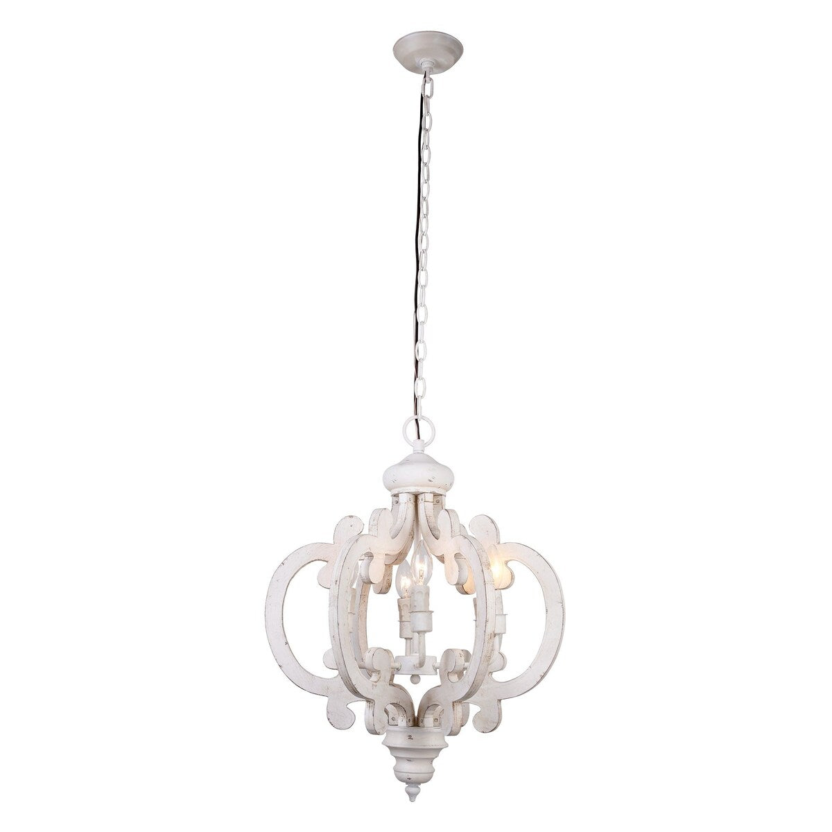 Distressed Antique White Wooden 6-Light Chandelier