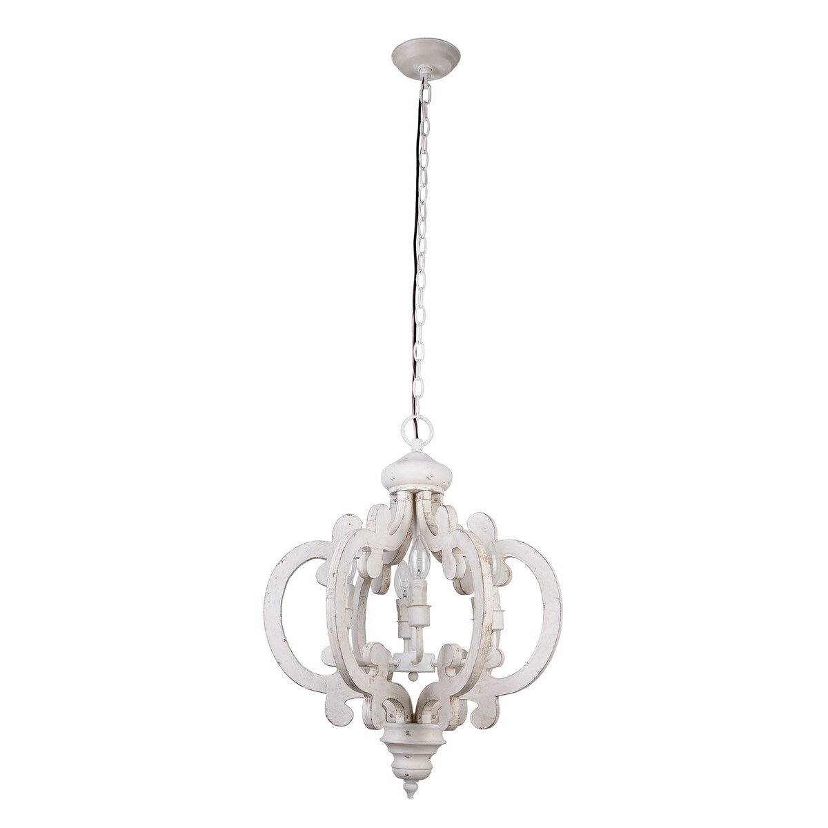 Distressed Antique White Wooden 6-Light Chandelier