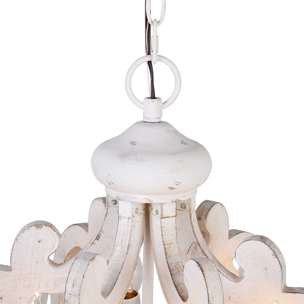 Distressed Antique White Wooden 6-Light Chandelier