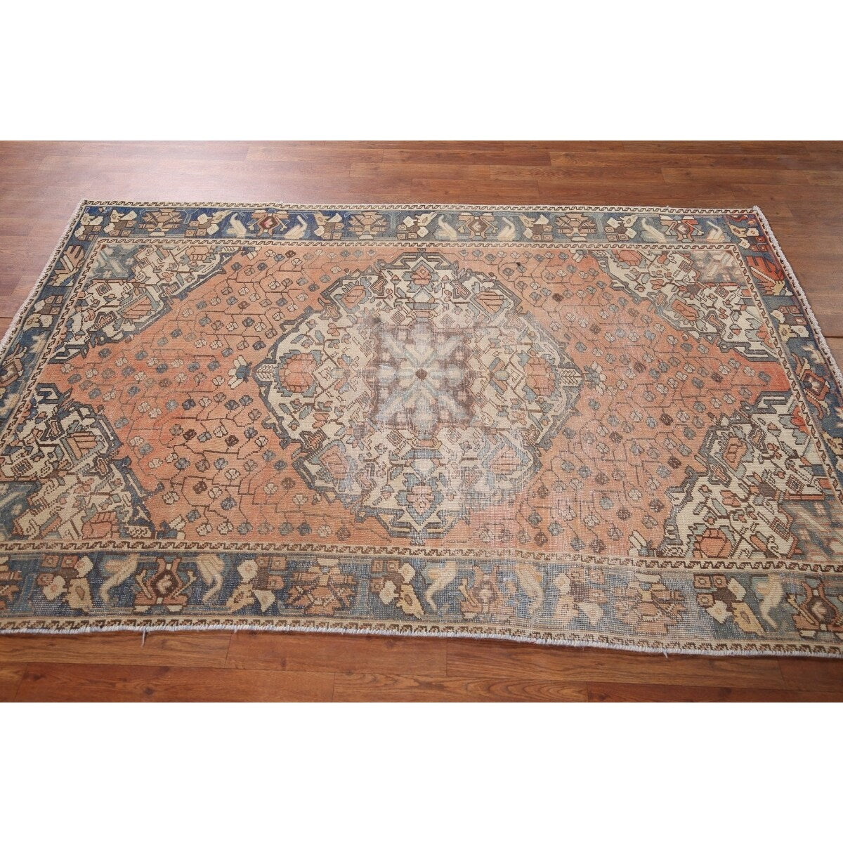 Distressed Bakhtiari Persian Vintage Area Rug Hand-Knotted Wool Carpet - 4'5" x 6'9"