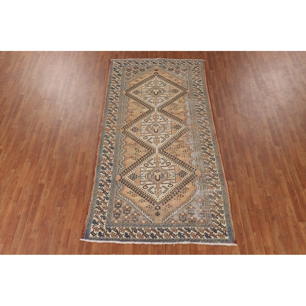 Distressed Bakhtiari Persian Vintage Area Rug Handmade Wool Carpet - 5'2" x 9'11"