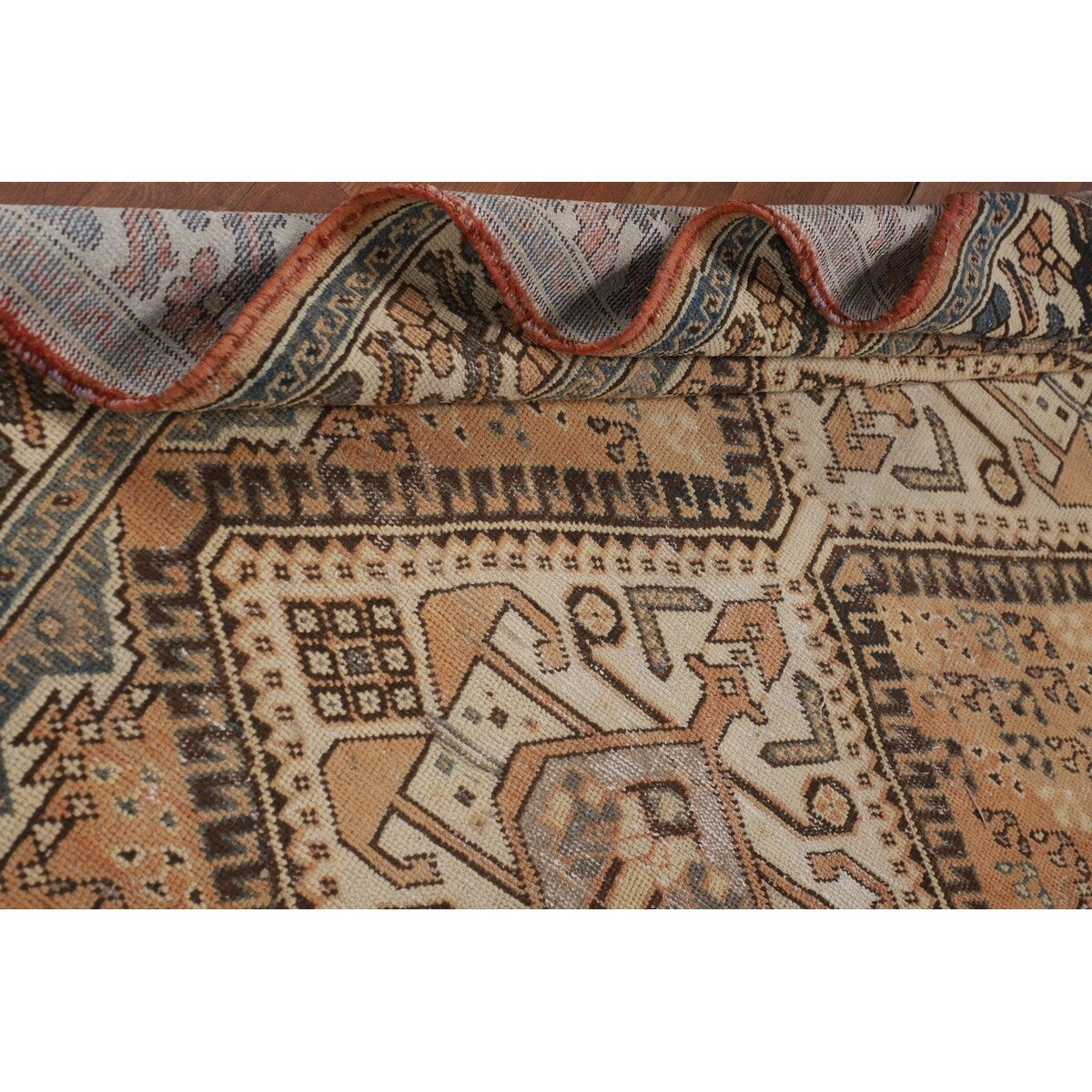 Distressed Bakhtiari Persian Vintage Area Rug Handmade Wool Carpet - 5'2" x 9'11"