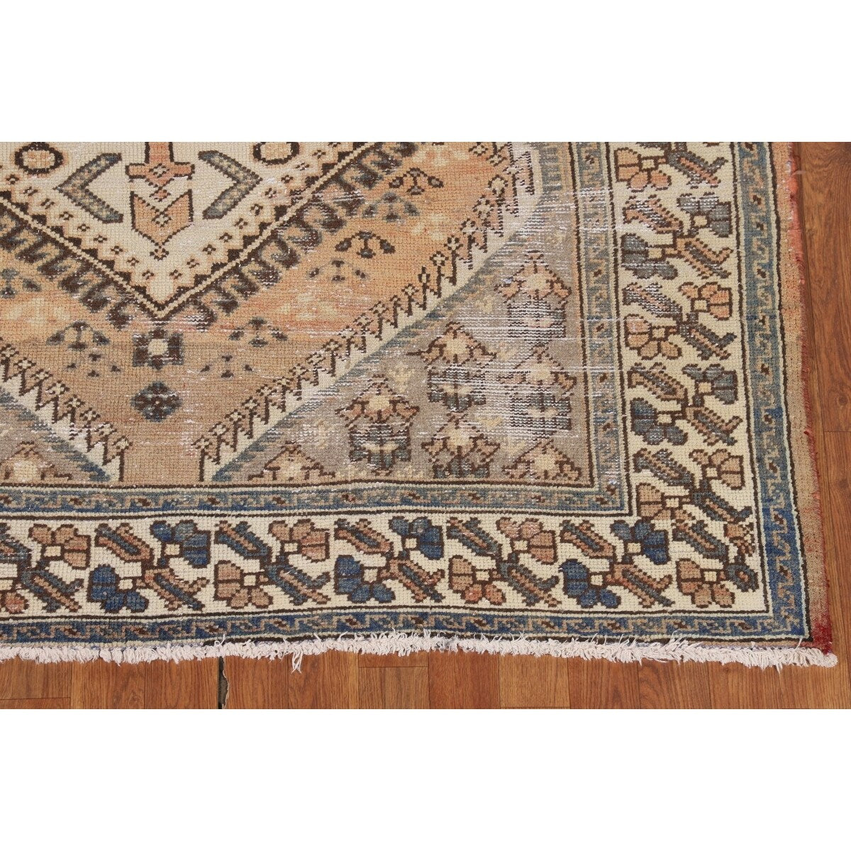Distressed Bakhtiari Persian Vintage Area Rug Handmade Wool Carpet - 5'2" x 9'11"