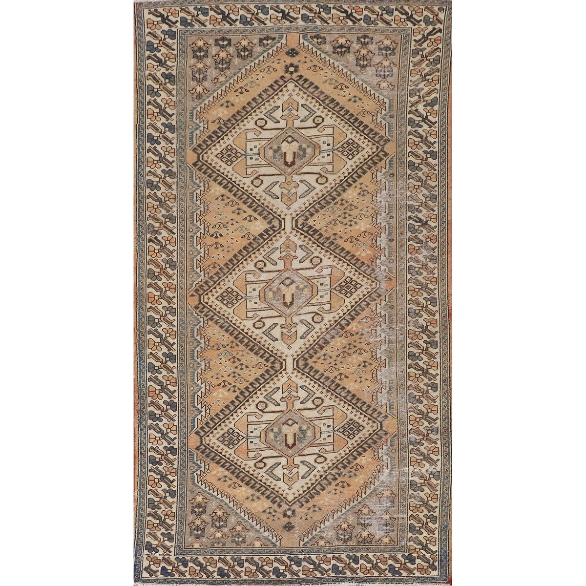 Distressed Bakhtiari Persian Vintage Area Rug Handmade Wool Carpet - 5'2" x 9'11"