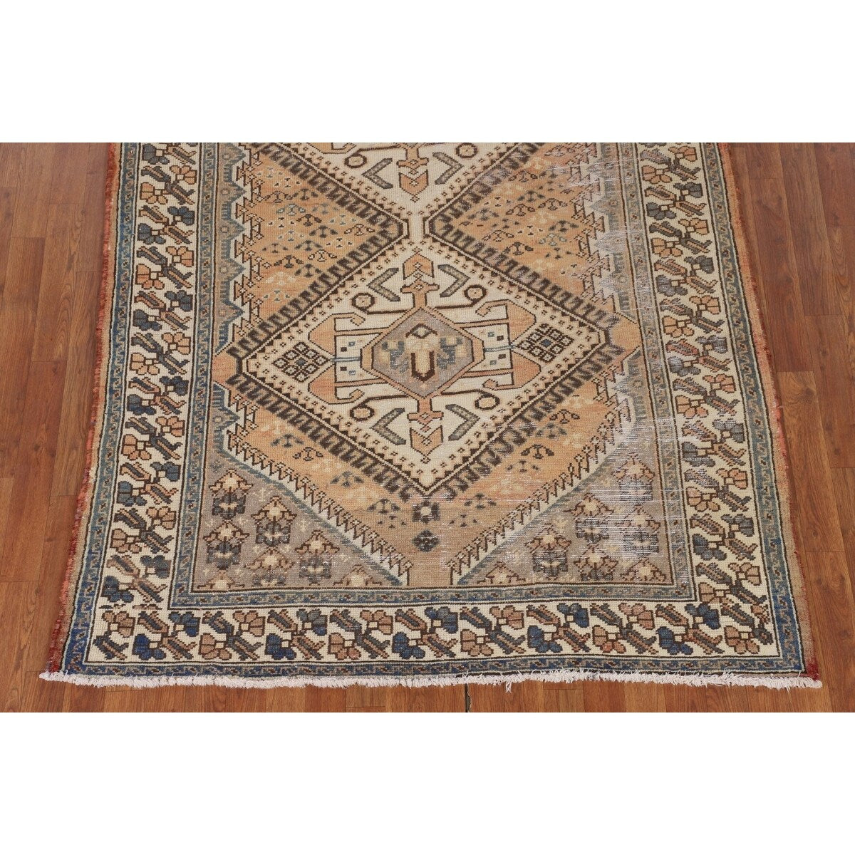Distressed Bakhtiari Persian Vintage Area Rug Handmade Wool Carpet - 5'2" x 9'11"