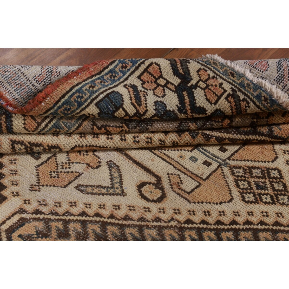 Distressed Bakhtiari Persian Vintage Area Rug Handmade Wool Carpet - 5'2" x 9'11"