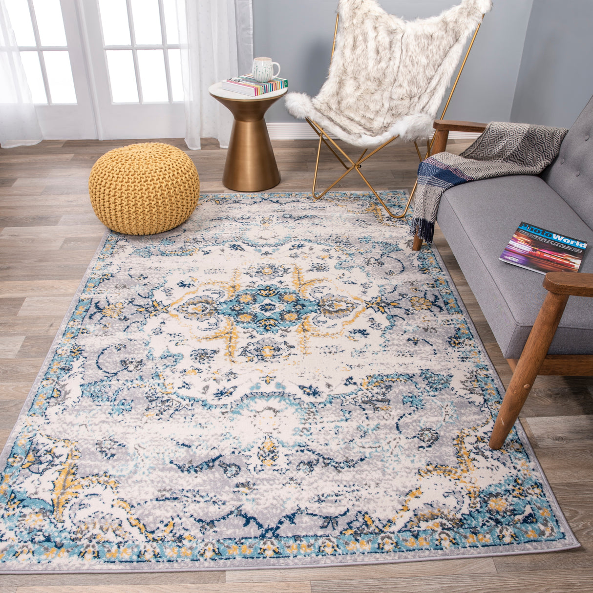 The Curated Nomad Sunset Blue Distressed Bohemian Rug