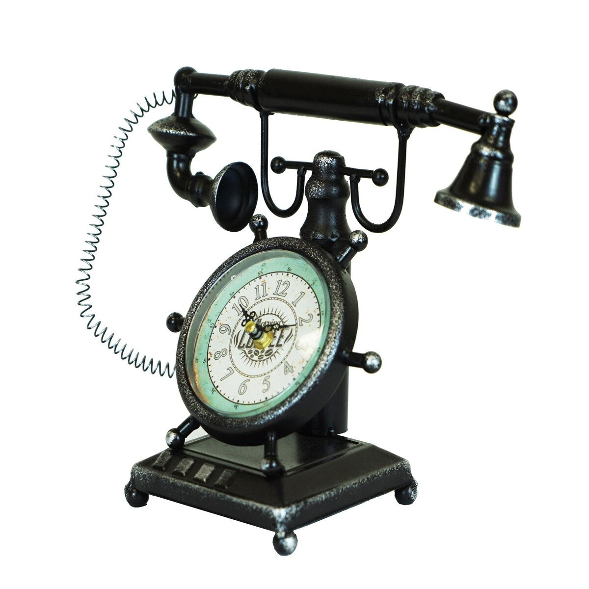 Distressed Bronze Vintage Telephone Table Clock - 11.5*10*5.5