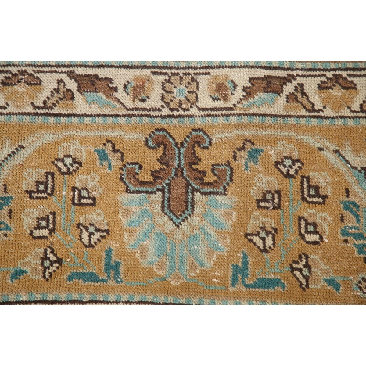 Distressed Gold Tabriz Persian Vintage Rug Hand-Knotted Wool Carpet - 6'6" x 9'9"