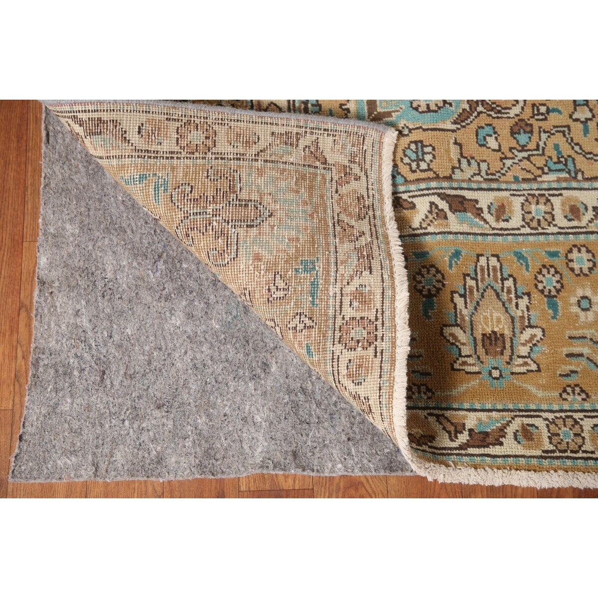 Distressed Gold Tabriz Persian Vintage Rug Hand-Knotted Wool Carpet - 6'6" x 9'9"