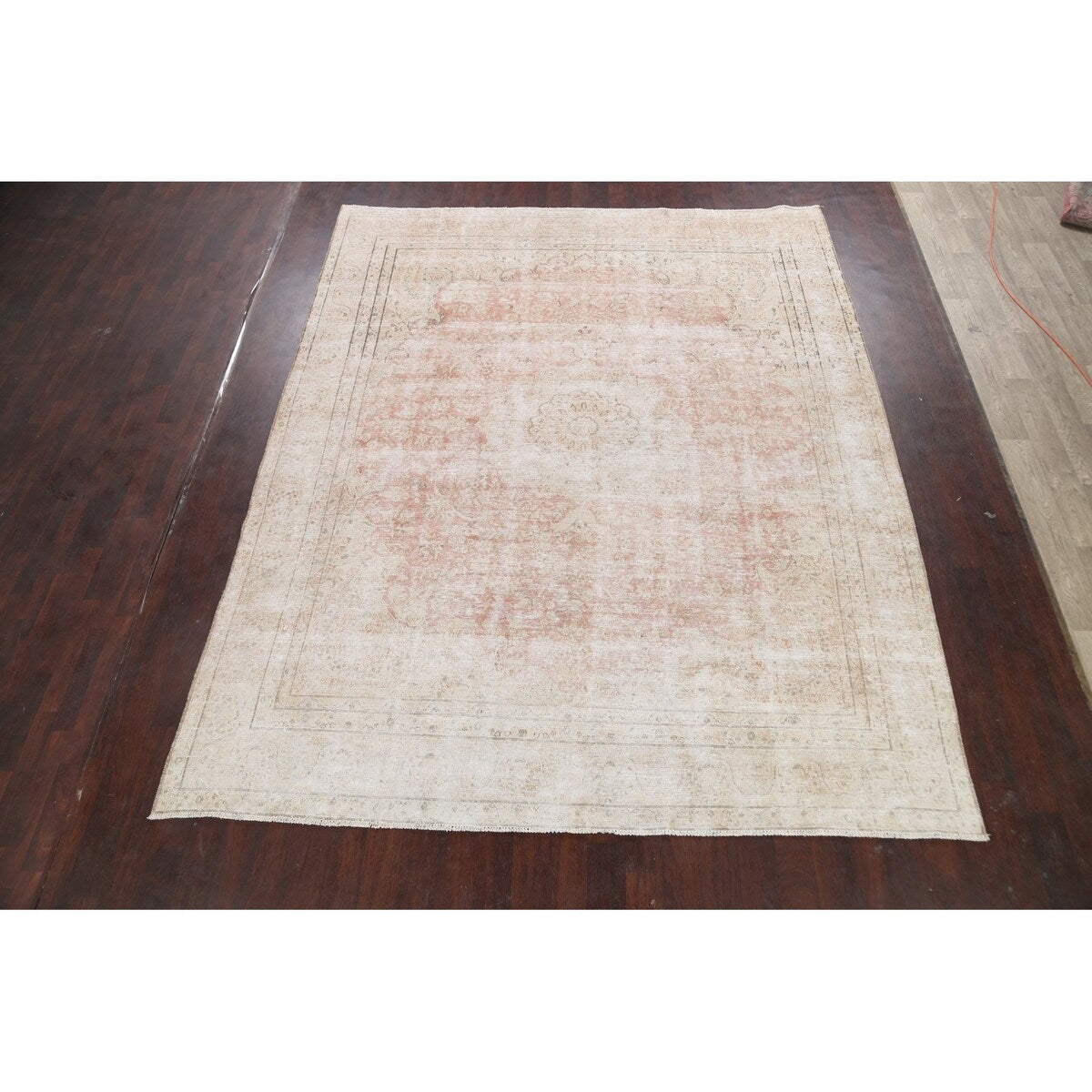 Distressed Muted Floral Kerman Persian Area Rug Wool Handmade Carpet - 9'6" x 11'9"