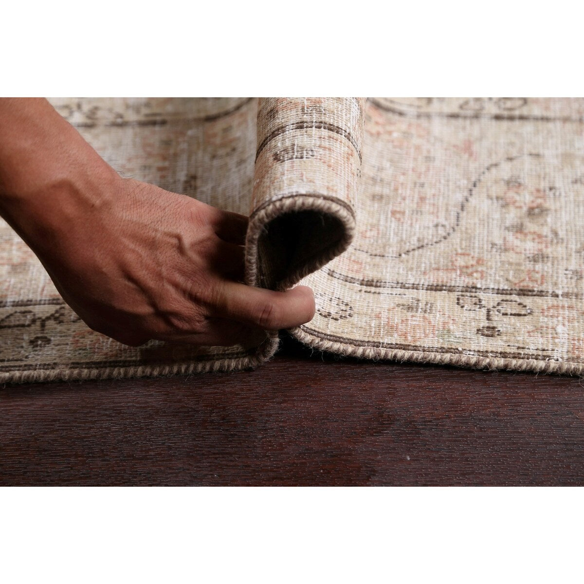 Distressed Muted Floral Kerman Persian Area Rug Wool Handmade Carpet - 9'6" x 11'9"