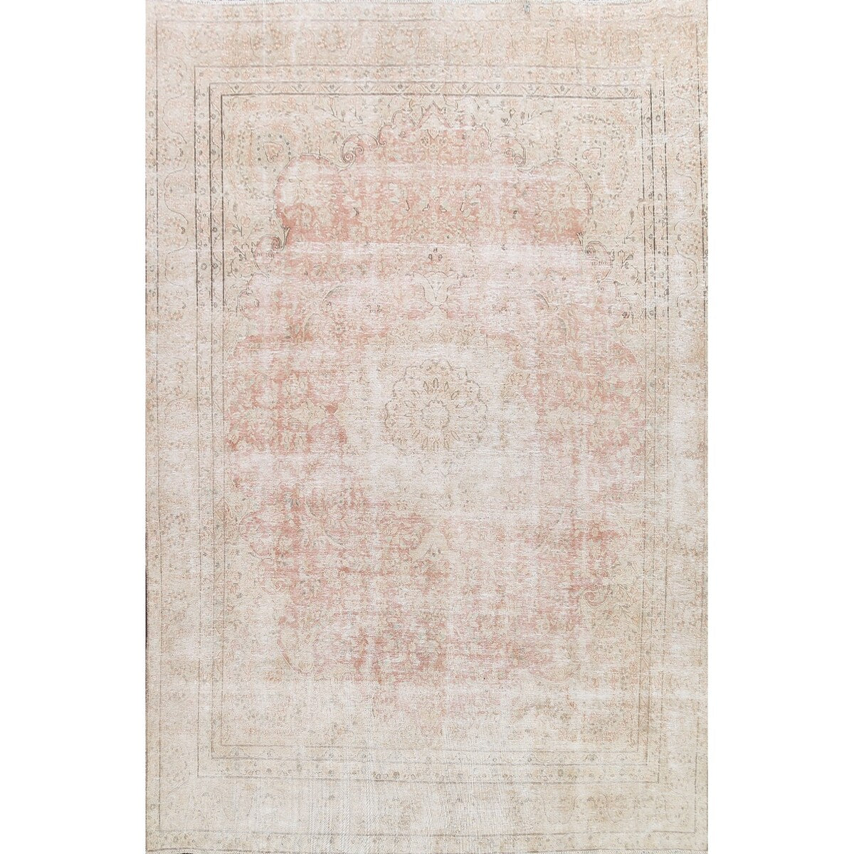 Distressed Muted Floral Kerman Persian Area Rug Wool Handmade Carpet - 9'6" x 11'9"