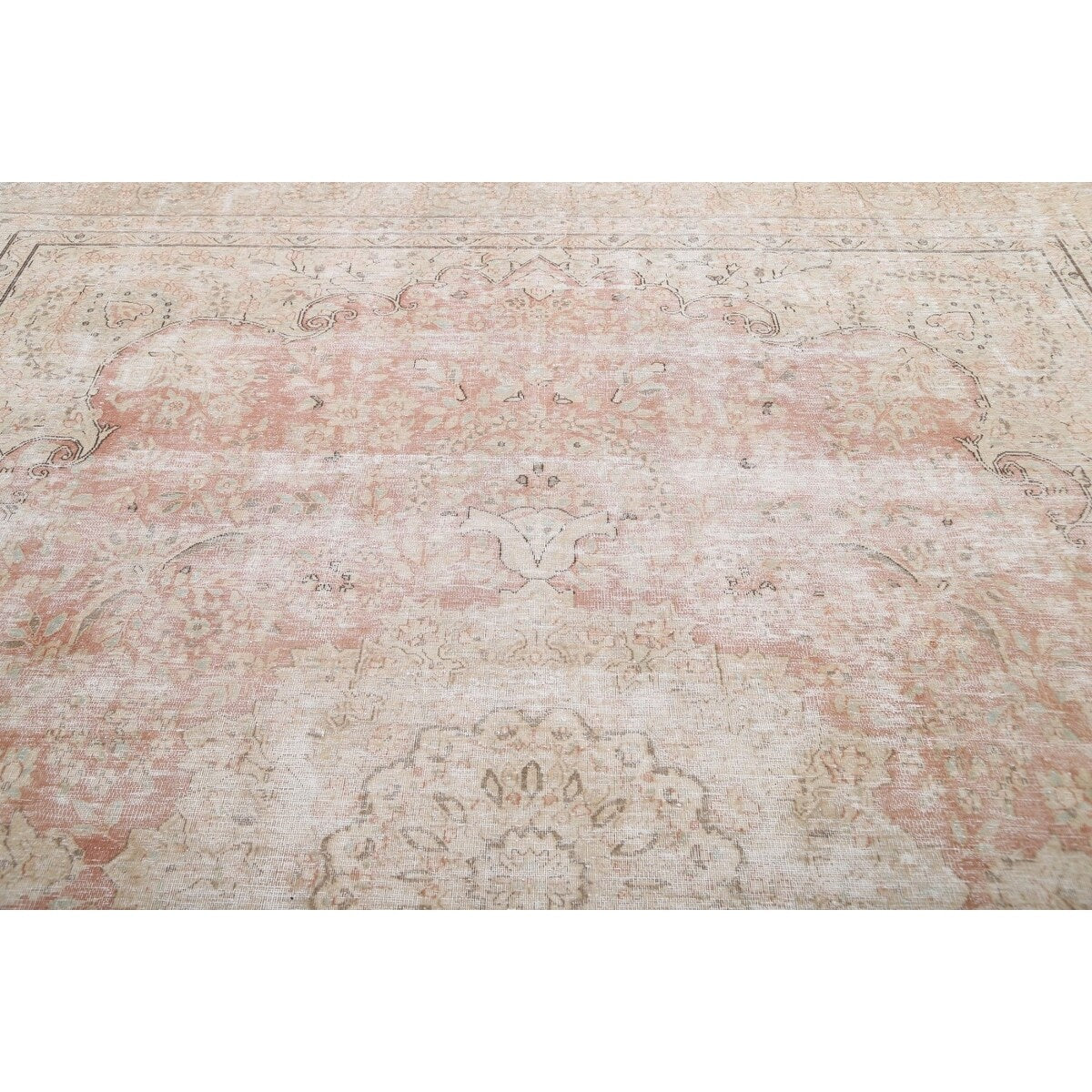 Distressed Muted Floral Kerman Persian Area Rug Wool Handmade Carpet - 9'6" x 11'9"