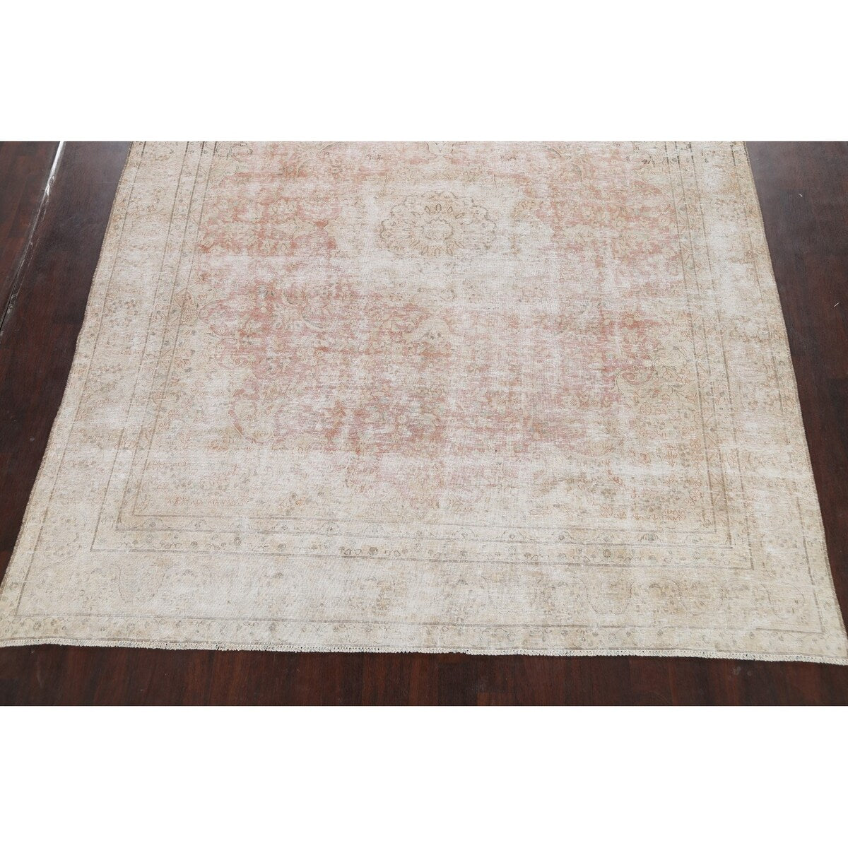 Distressed Muted Floral Kerman Persian Area Rug Wool Handmade Carpet - 9'6" x 11'9"