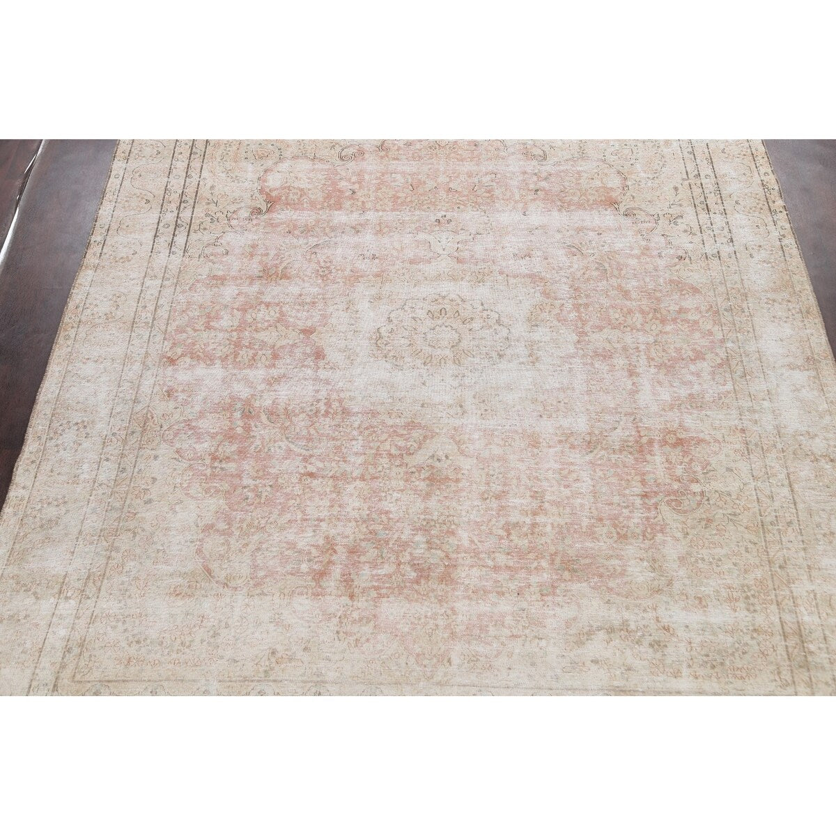 Distressed Muted Floral Kerman Persian Area Rug Wool Handmade Carpet - 9'6" x 11'9"
