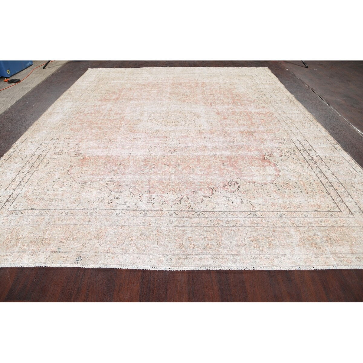Distressed Muted Floral Kerman Persian Area Rug Wool Handmade Carpet - 9'6" x 11'9"