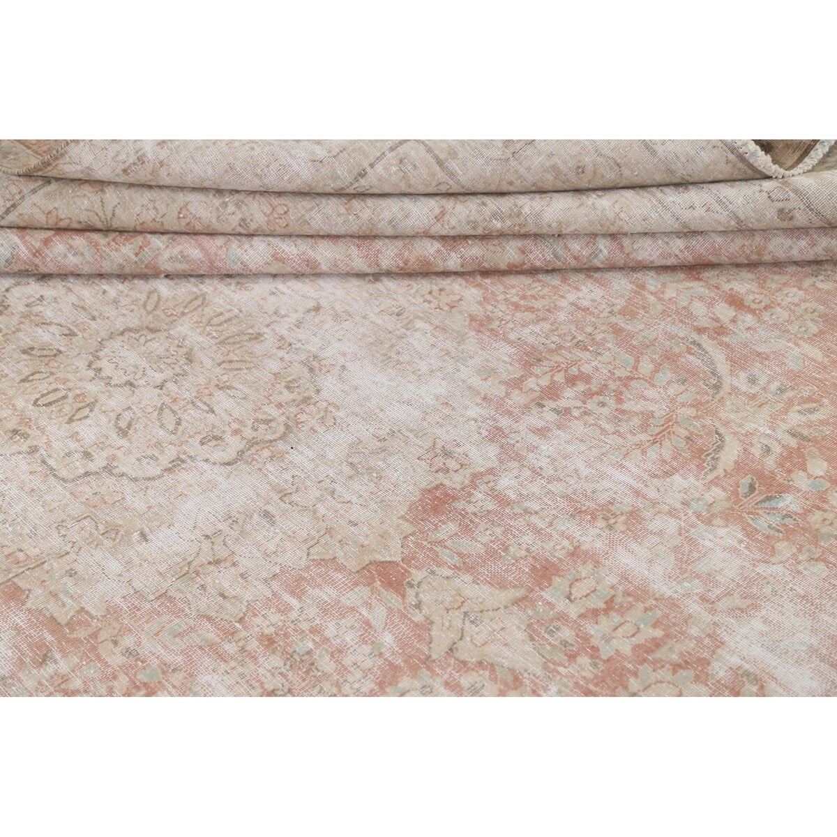 Distressed Muted Floral Kerman Persian Area Rug Wool Handmade Carpet - 9'6" x 11'9"