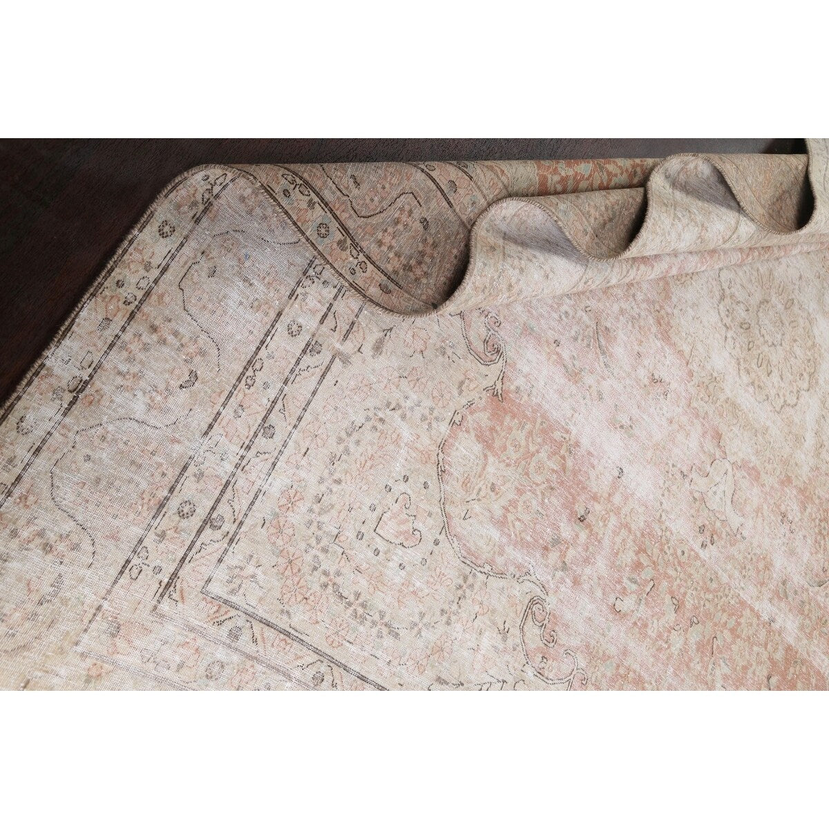 Distressed Muted Floral Kerman Persian Area Rug Wool Handmade Carpet - 9'6" x 11'9"
