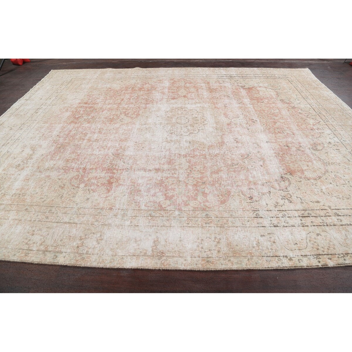 Distressed Muted Floral Kerman Persian Area Rug Wool Handmade Carpet - 9'6" x 11'9"