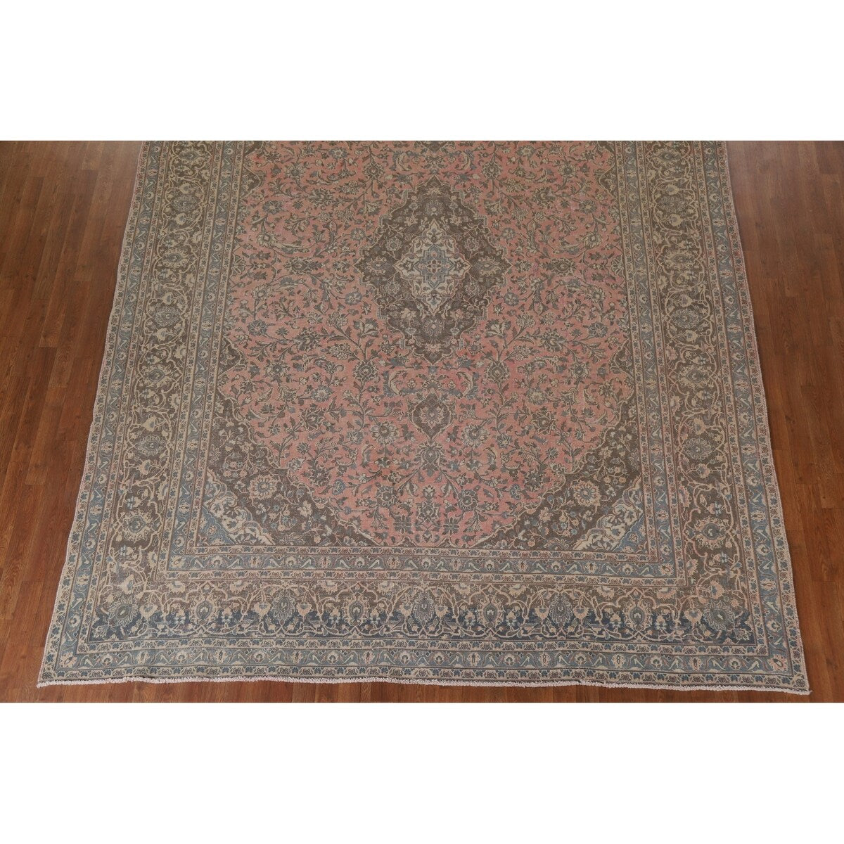 Distressed Over-Dyed Kashan Persian Antique Rug Handmade Wool Carpet - 9'5" x 12'2"