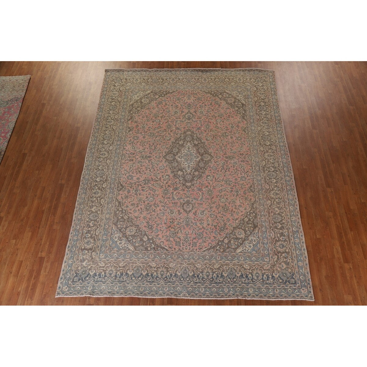 Distressed Over-Dyed Kashan Persian Antique Rug Handmade Wool Carpet - 9'5" x 12'2"