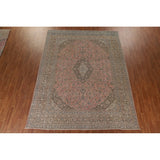 Distressed Over-Dyed Kashan Persian Antique Rug Handmade Wool Carpet - 9'5" x 12'2"