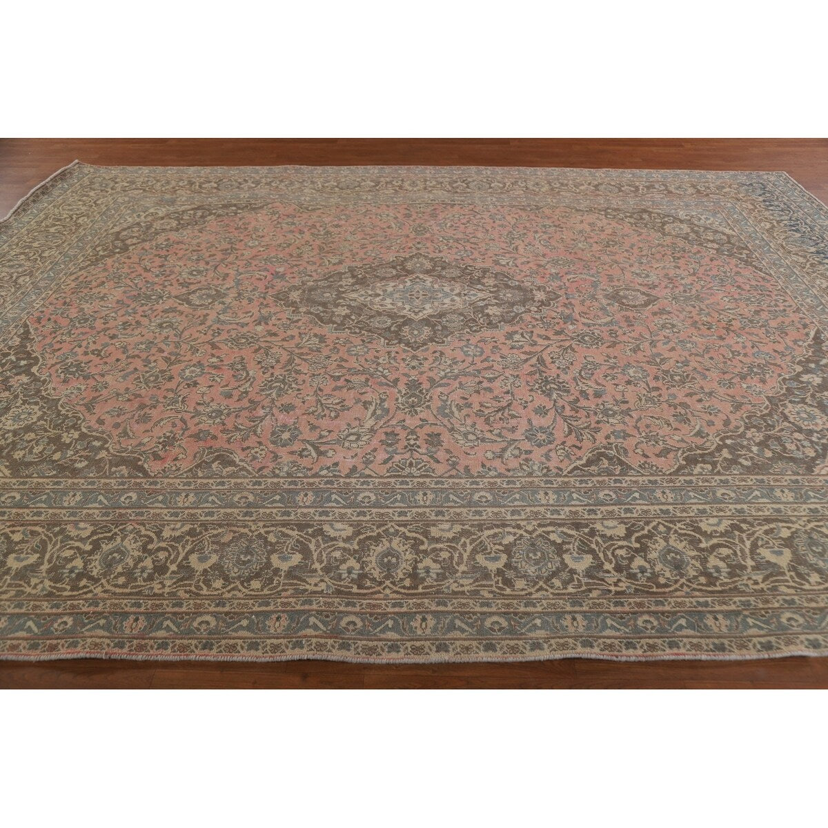 Distressed Over-Dyed Kashan Persian Antique Rug Handmade Wool Carpet - 9'5" x 12'2"