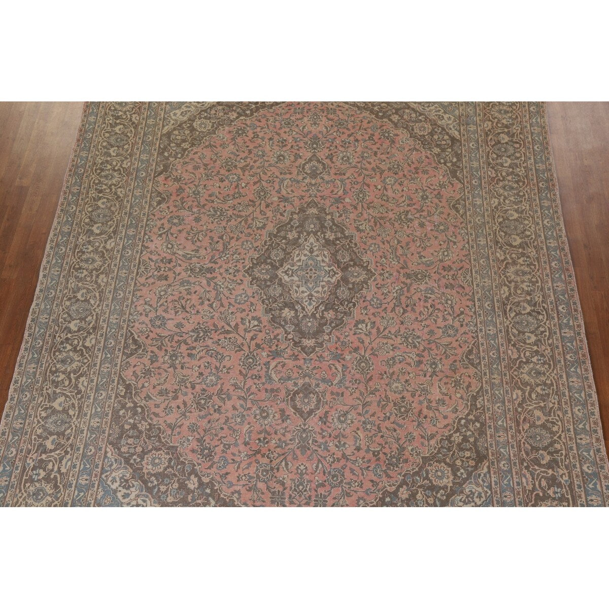 Distressed Over-Dyed Kashan Persian Antique Rug Handmade Wool Carpet - 9'5" x 12'2"