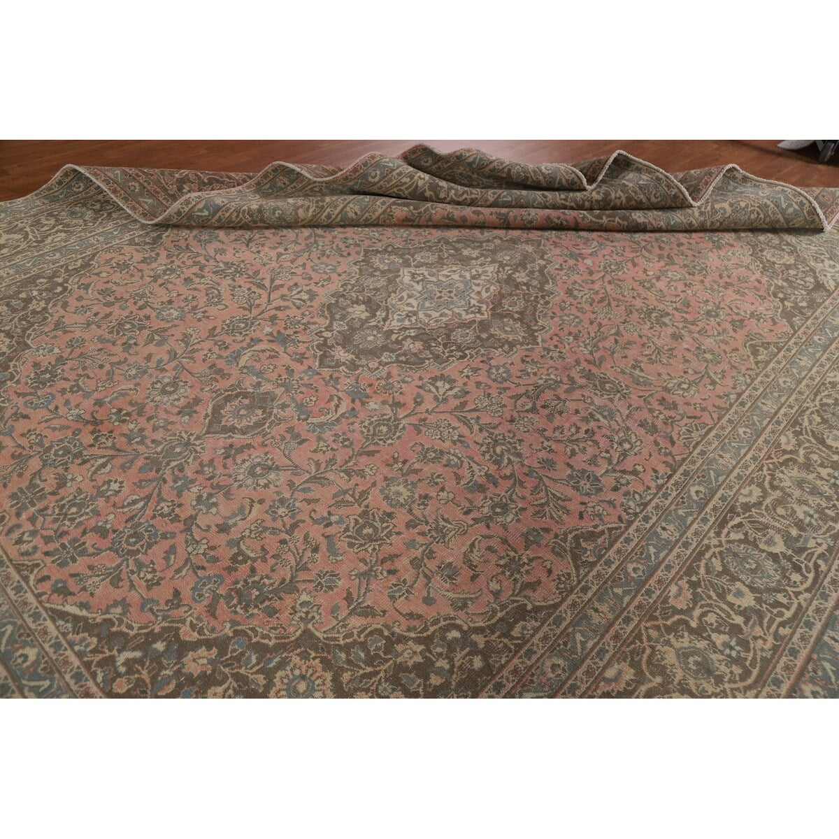 Distressed Over-Dyed Kashan Persian Antique Rug Handmade Wool Carpet - 9'5" x 12'2"