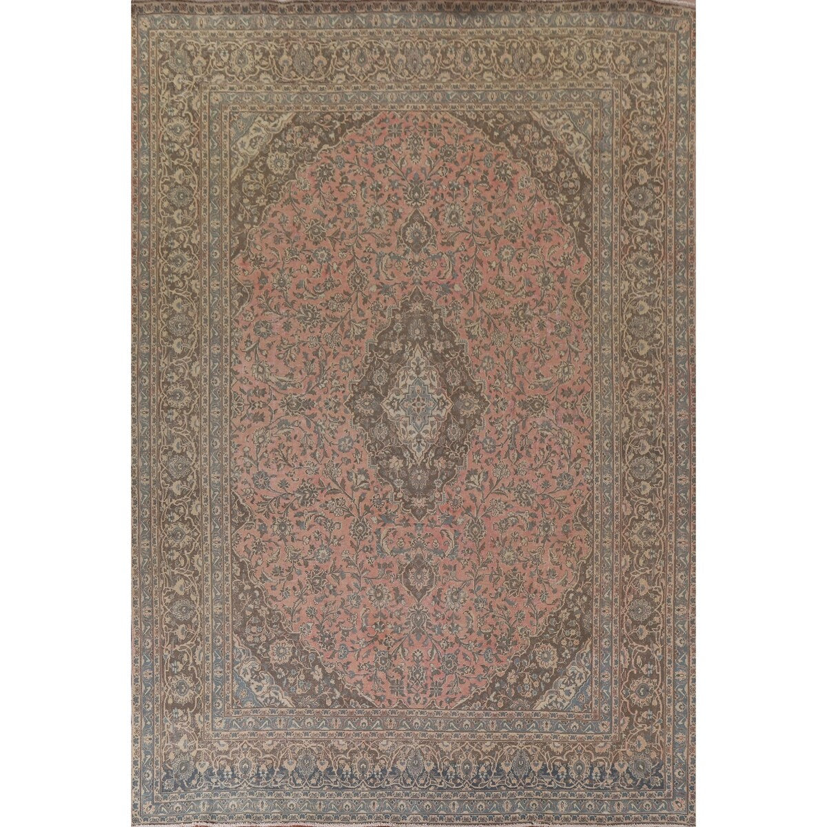 Distressed Over-Dyed Kashan Persian Antique Rug Handmade Wool Carpet - 9'5" x 12'2"