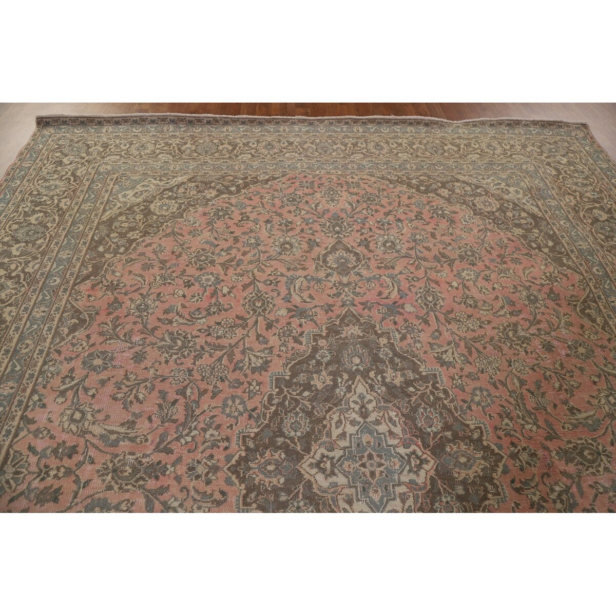 Distressed Over-Dyed Kashan Persian Antique Rug Handmade Wool Carpet - 9'5" x 12'2"