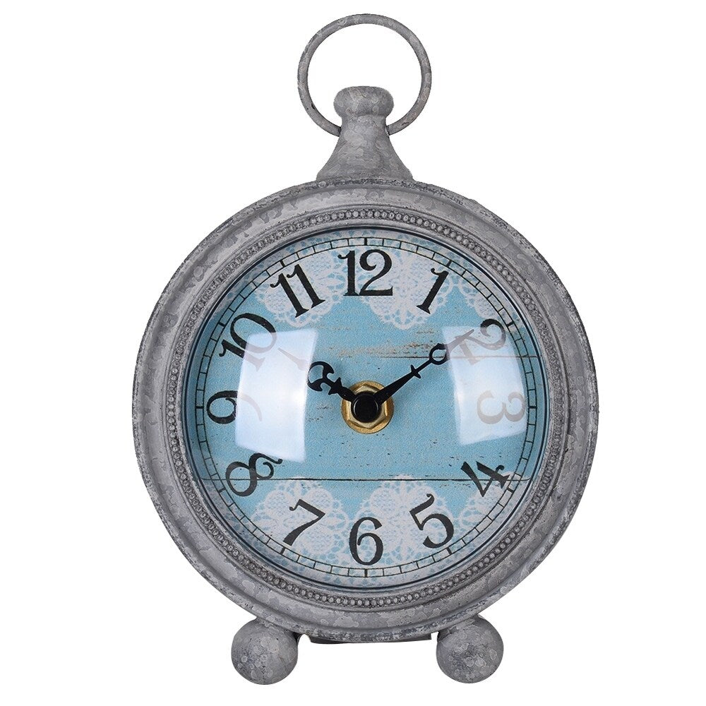 Distressed Round Pewter Table Clock
