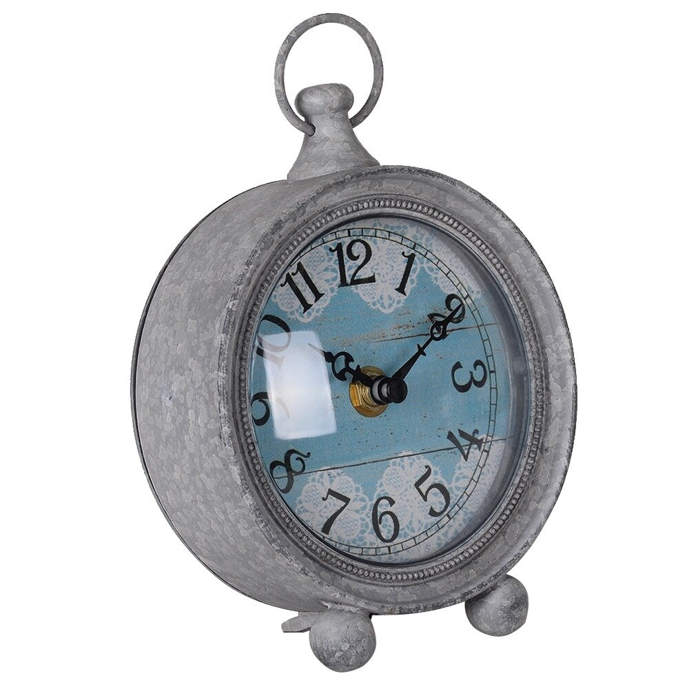 Distressed Round Pewter Table Clock