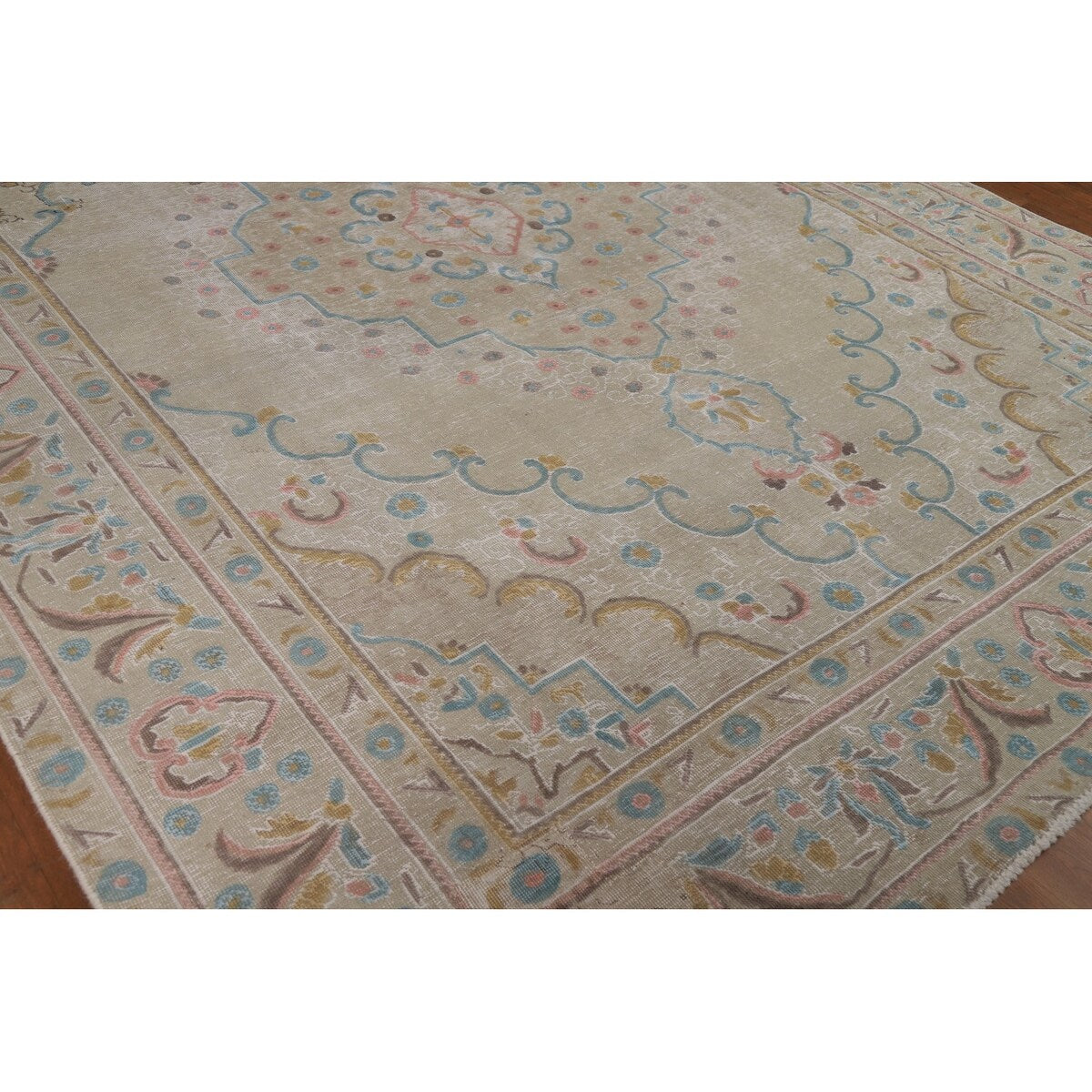 Distressed Tabriz Persian Area Rug Handmade Bedroom Wool Carpet - 9'4"x 12'5"