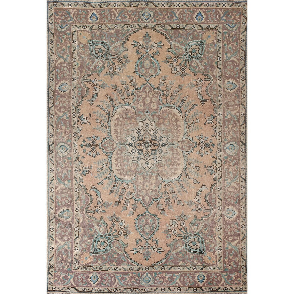 Distressed Tabriz Persian Vintage Rug Hand-Knotted Bedroom Wool Carpet - 6'7" x 9'6"