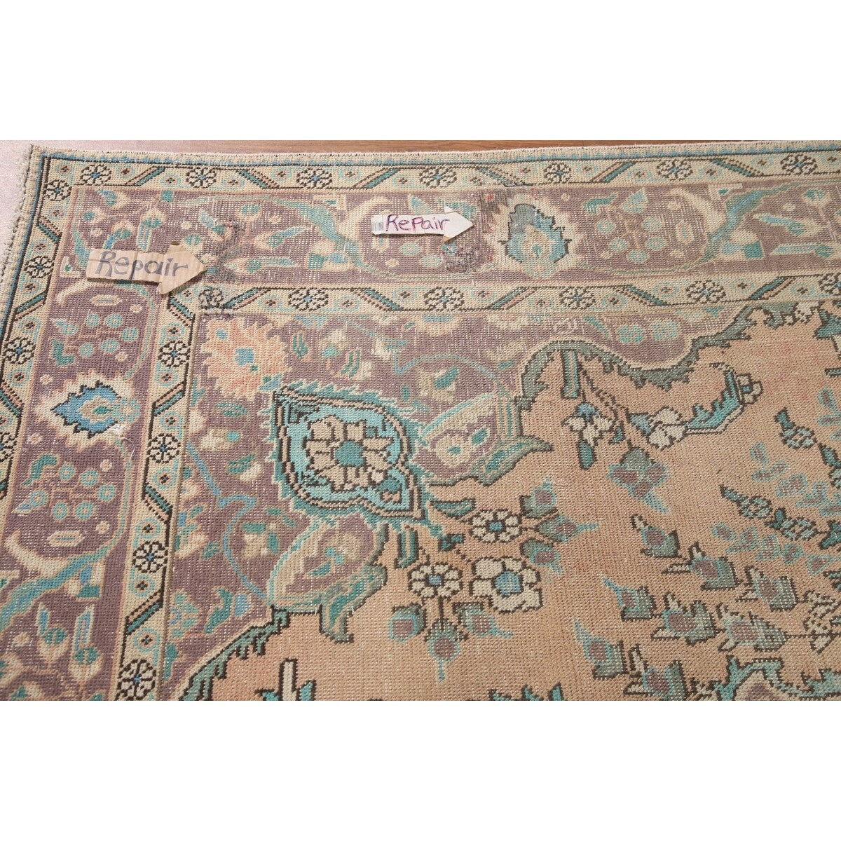 Distressed Tabriz Persian Vintage Rug Hand-Knotted Bedroom Wool Carpet - 6'7" x 9'6"
