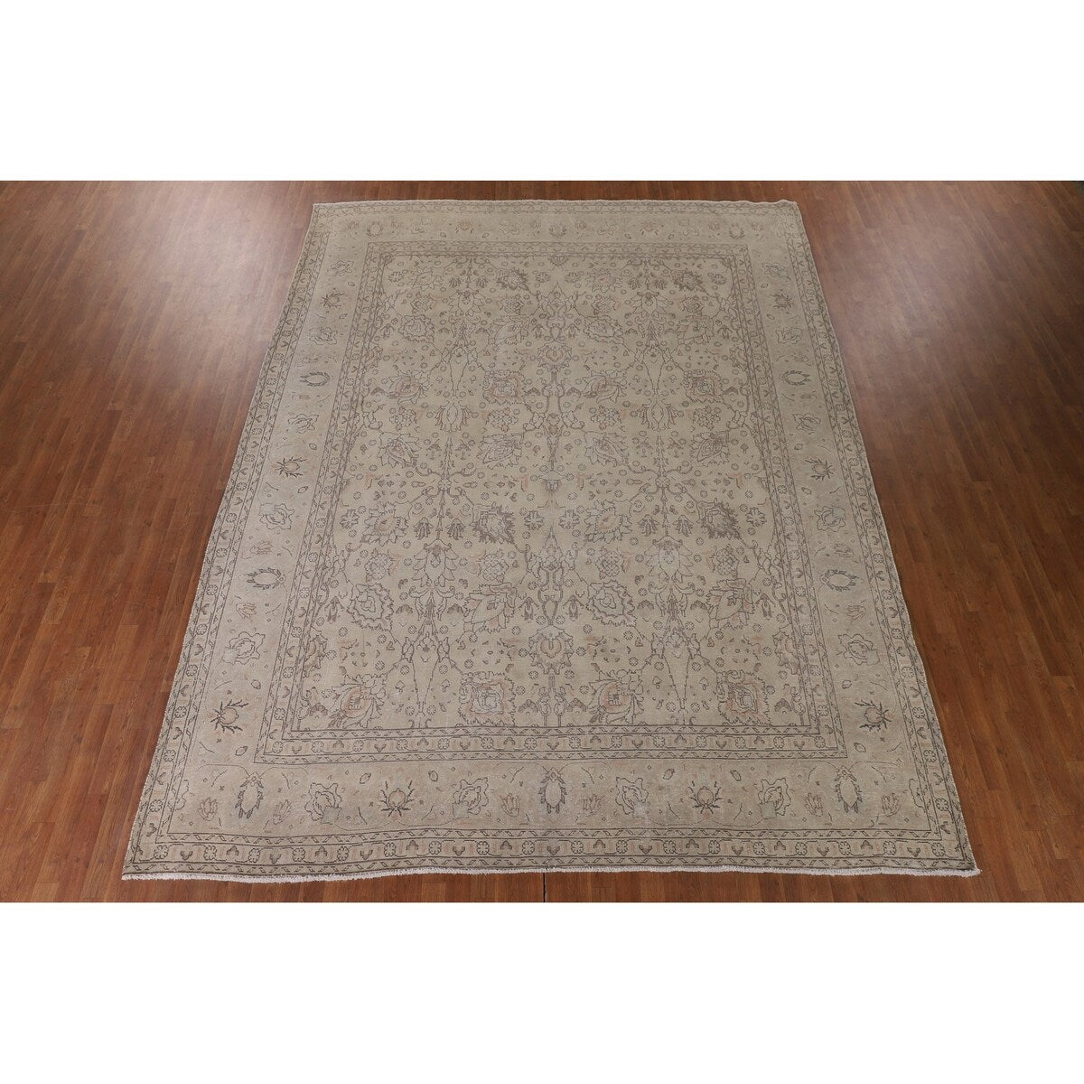Distressed Tabriz Persian Vintage Rug Hand-Knotted Floral Wool Carpet - 10'0"x 12'11"