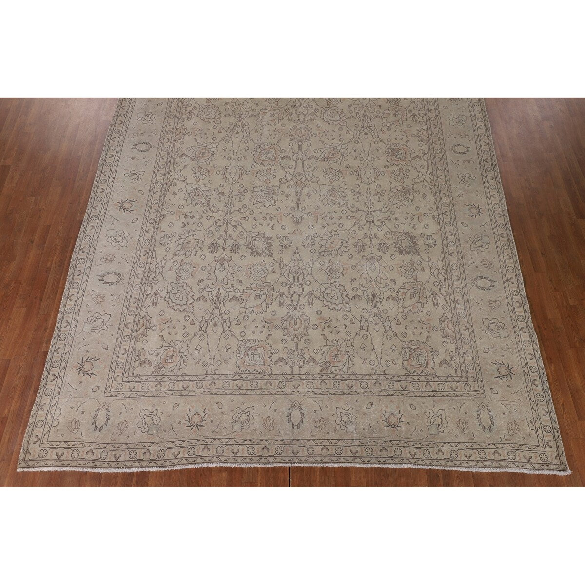 Distressed Tabriz Persian Vintage Rug Hand-Knotted Floral Wool Carpet - 10'0"x 12'11"