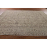 Distressed Tabriz Persian Vintage Rug Hand-Knotted Floral Wool Carpet - 10'0"x 12'11"