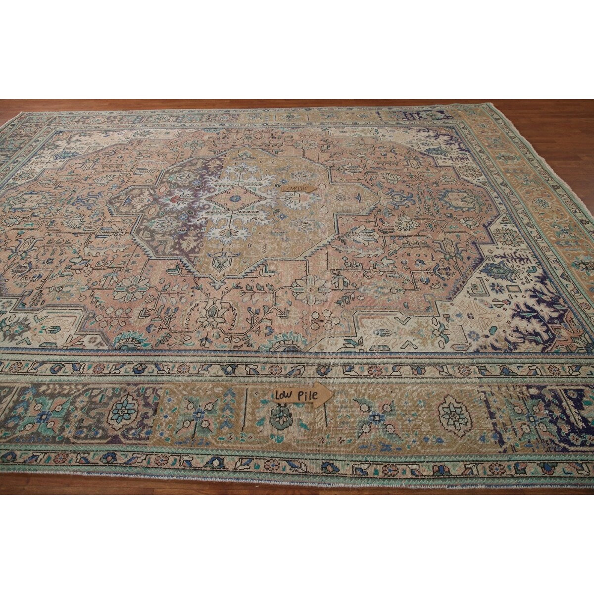 Distressed Tabriz Persian Vintage Rug Handmade Traditional Wool Carpet - 9'3" x 11'10"