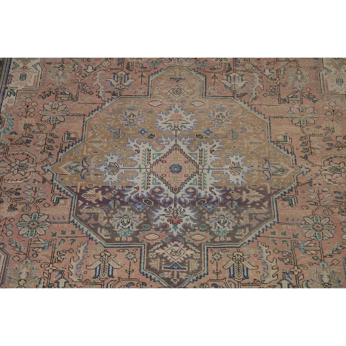 Distressed Tabriz Persian Vintage Rug Handmade Traditional Wool Carpet - 9'3" x 11'10"