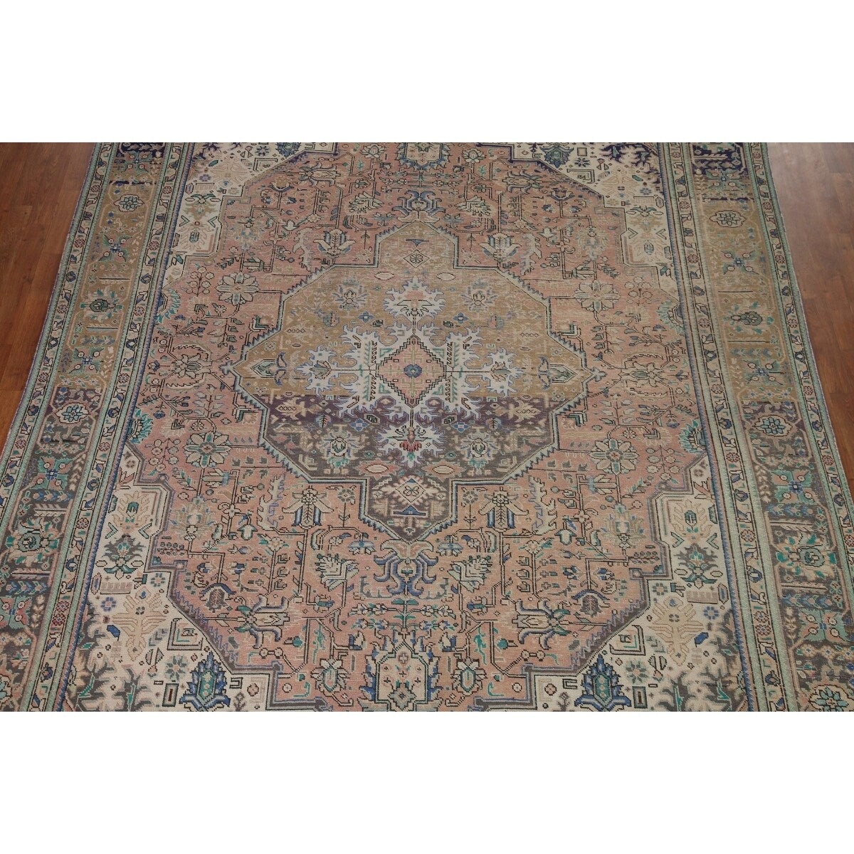 Distressed Tabriz Persian Vintage Rug Handmade Traditional Wool Carpet - 9'3" x 11'10"