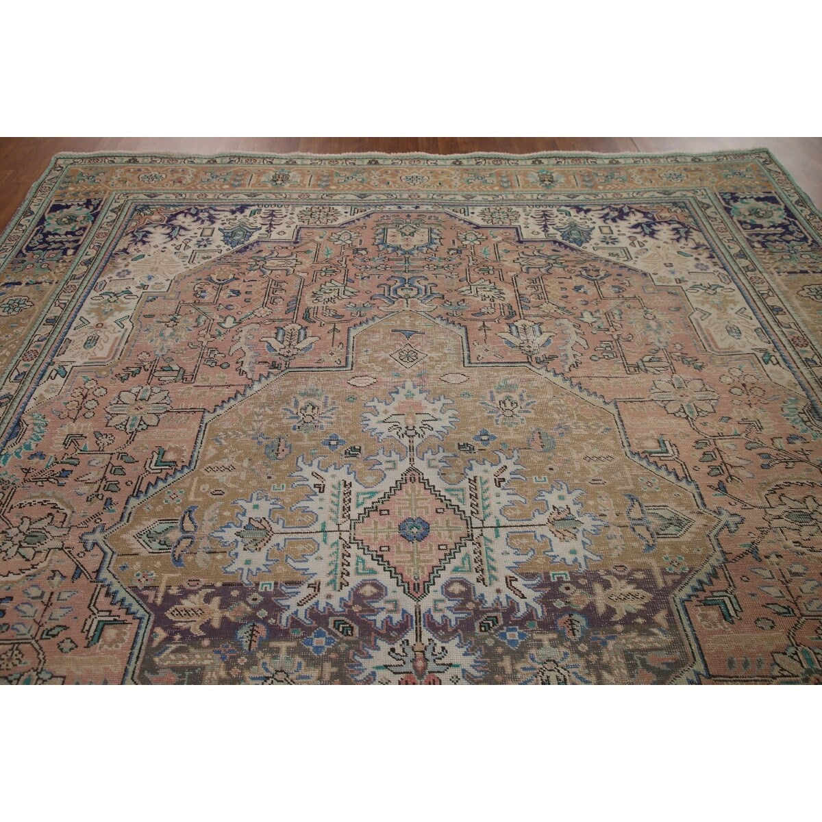 Distressed Tabriz Persian Vintage Rug Handmade Traditional Wool Carpet - 9'3" x 11'10"