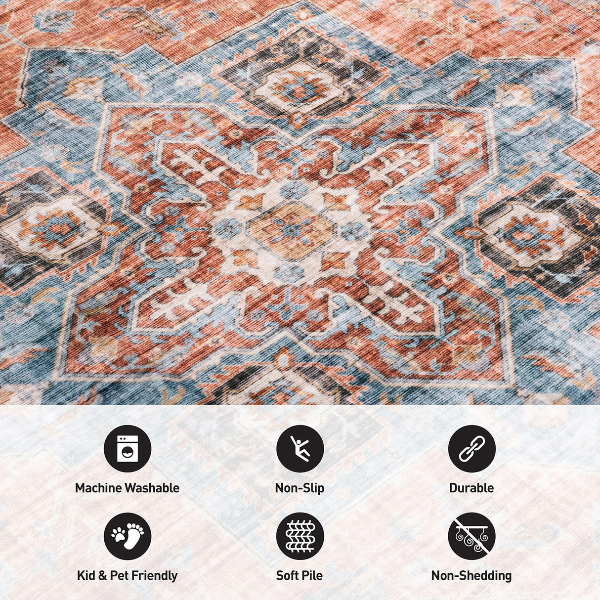 World Rug Gallery Distressed Traditional Machine Washable Area Rug